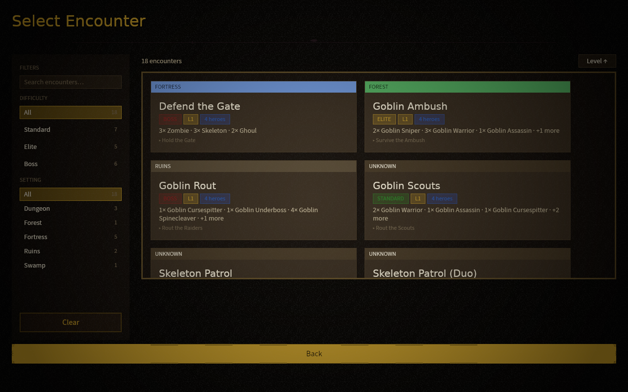 Encounter selection screen for the next act