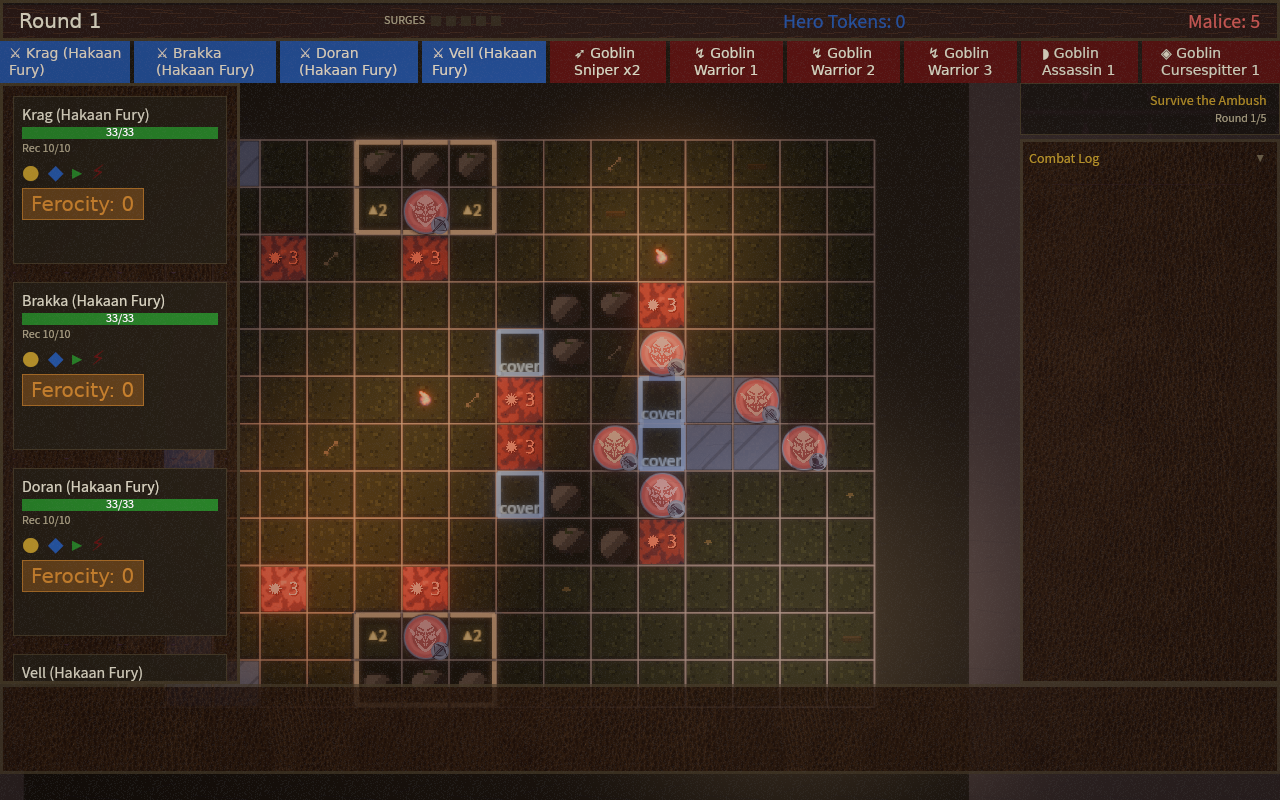 Combat encounter with the party roster shown in the sidebar
